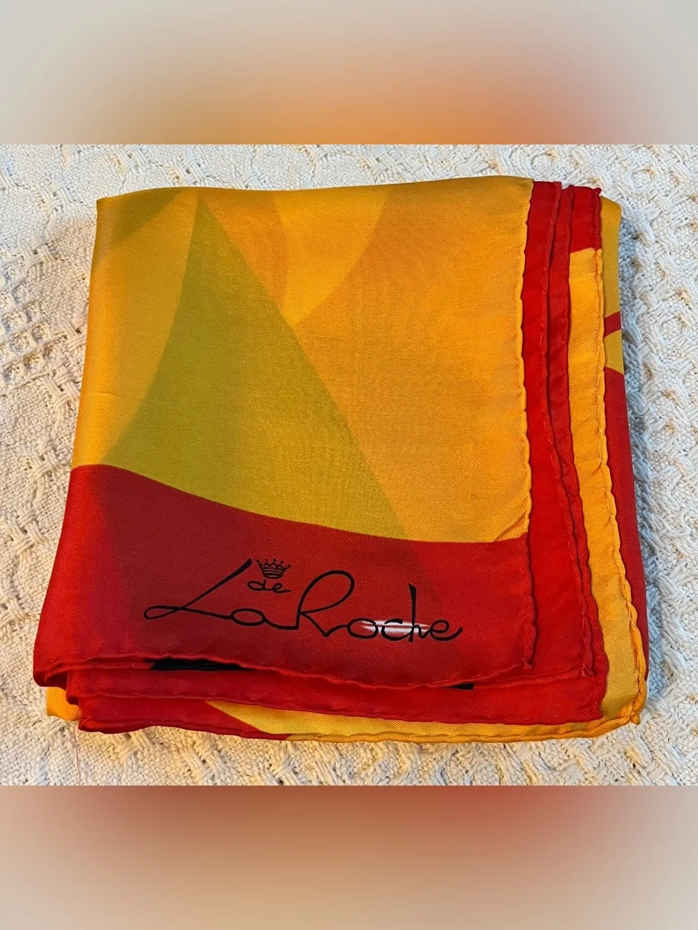 Vintage De La Roche Silk Scarf with Hand-Rolled Hem